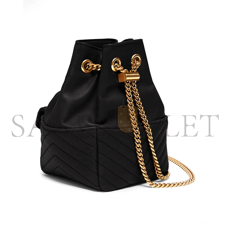 YSL LAMBSKIN MATELASSE MONOGRAM JOE NANO BUCKET BAG BLACK (18*13*10cm)